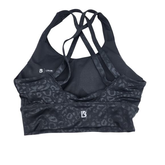 Buffbunny Black Leopard Print Sports Bra Strappy Back High Neck Stretch Size XS - Picture 3 of 3